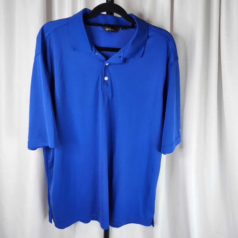 Walter Hagen Essentials Polo Shirt Mens Size XL Royal Blue Fine Check Weave Golf